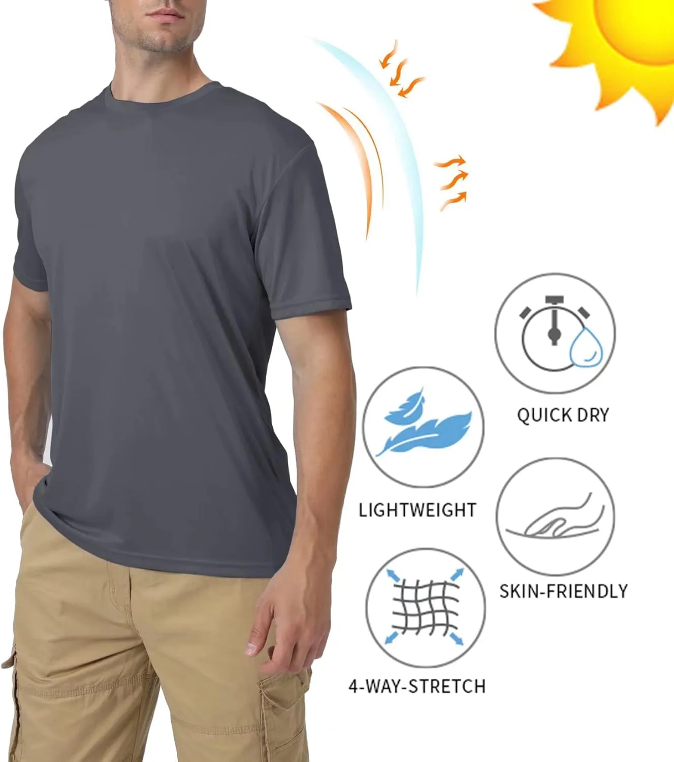 BIYLACLESEN Men's Sun Protection Short Sleeve T-Shirt UPF 50  Breathable Quick-Dry Performance Shirts Athletic Runing Top