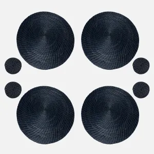 Black Placemats and Coasters 8 Set