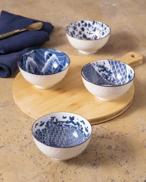 Blue & White Mingled Bowl - Set Of 4