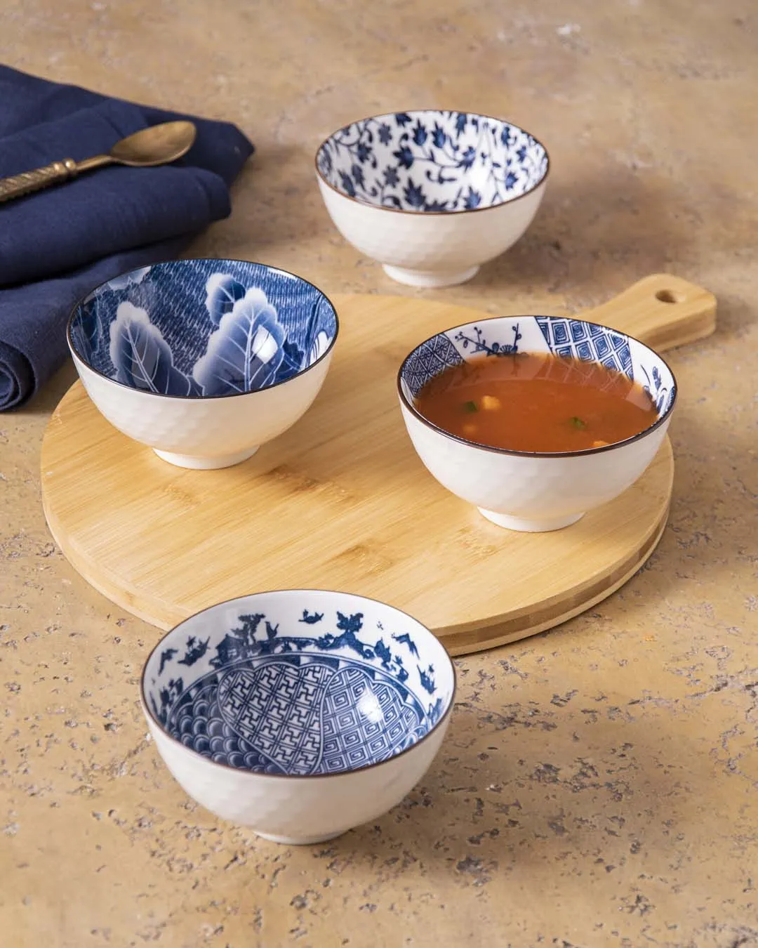 Blue & White Mingled Bowl - Set Of 4