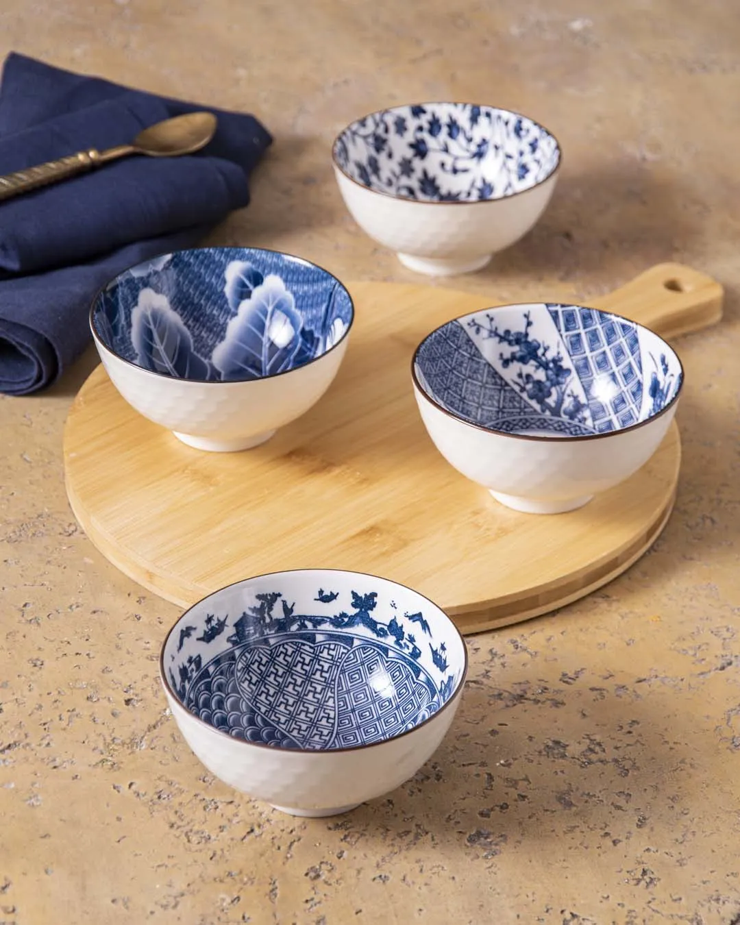 Blue & White Mingled Bowl - Set Of 4