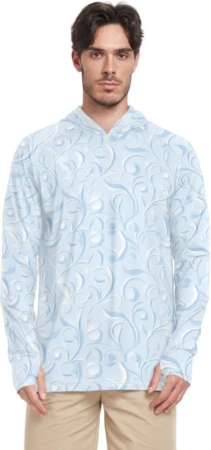 Blue Fresh Flowers Men Sun Protection Hoodies Long Sleeve UPF 50   Mens Sun Shirts Quick-Dry Hooded Rashguard For Men Beach Hoodie playeras con capucha para hombre