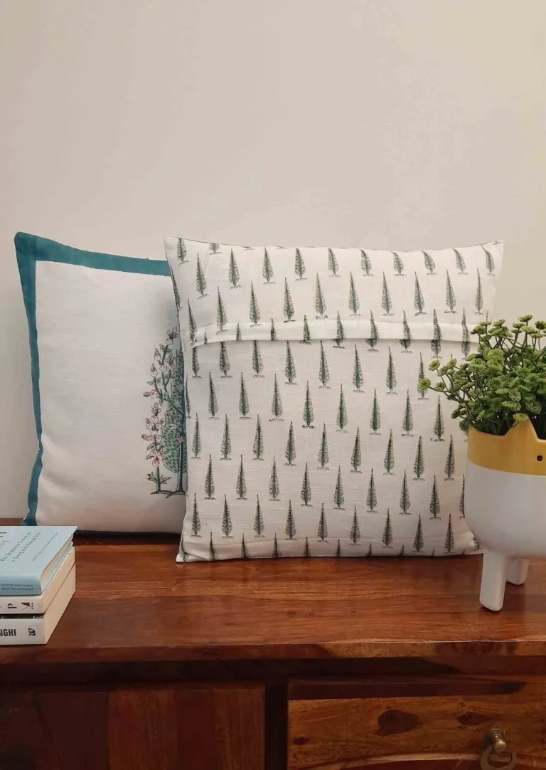 Bluebell Hand Block Print Cotton Cushion Cover