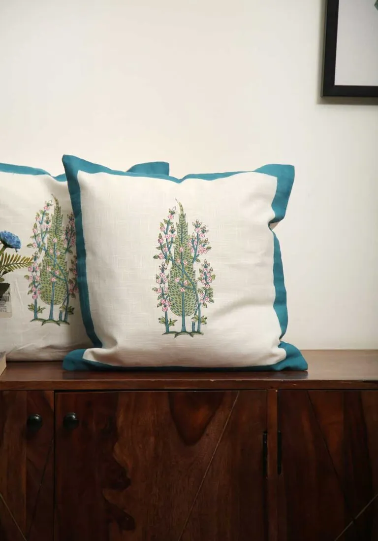Bluebell Hand Block Print Cotton Cushion Cover