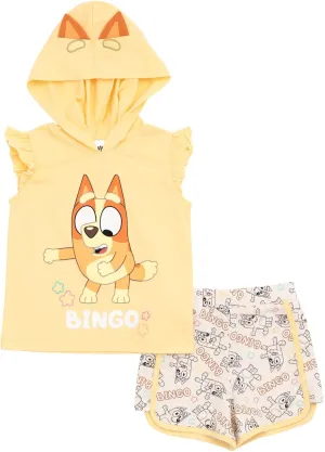 Bluey Bingo Girls Cosplay Tank Top and Active Retro Dolphin French Terry Shorts Toddler to Little Kid