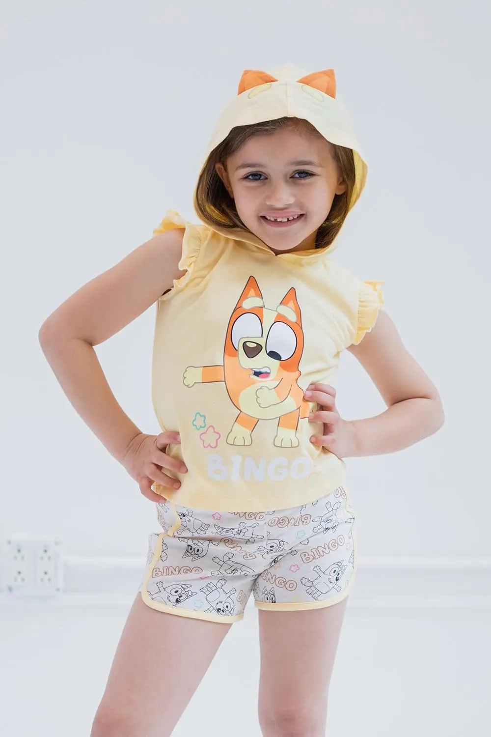 Bluey Bingo Girls Cosplay Tank Top and Active Retro Dolphin French Terry Shorts Toddler to Little Kid