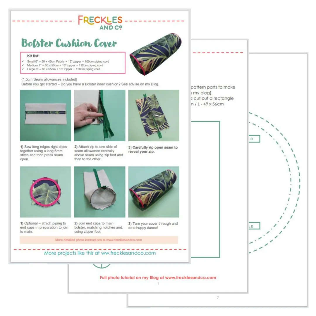 Bolster cushion - PDF Sewing Pattern