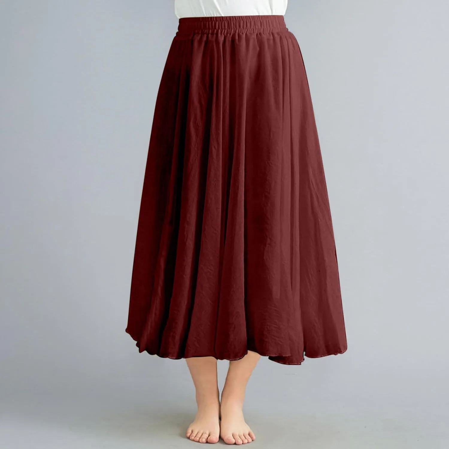 Borniu Women's Maxi Skirts 2025 Summer Trendy Ruffle High Waisted Casual Long Flowy Swing Solid Color Lightweight Skirt