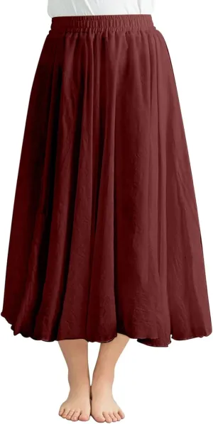 Borniu Women's Maxi Skirts 2025 Summer Trendy Ruffle High Waisted Casual Long Flowy Swing Solid Color Lightweight Skirt