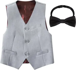 Boys Formal Suit Vest Set Slim Fit Wedding Prom Suit Vest V-Neck Tuxedo Vest Toddler Dressy Vests