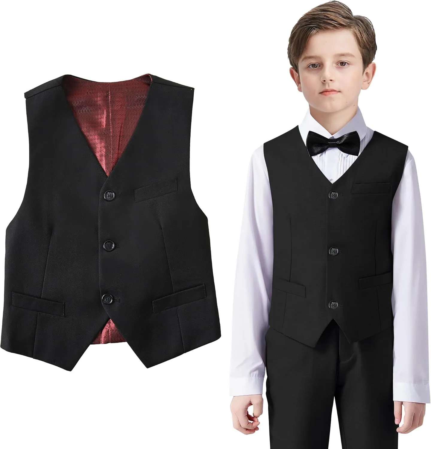 Boys Formal Suit Vest Set Slim Fit Wedding Prom Suit Vest V-Neck Tuxedo Vest Toddler Dressy Vests