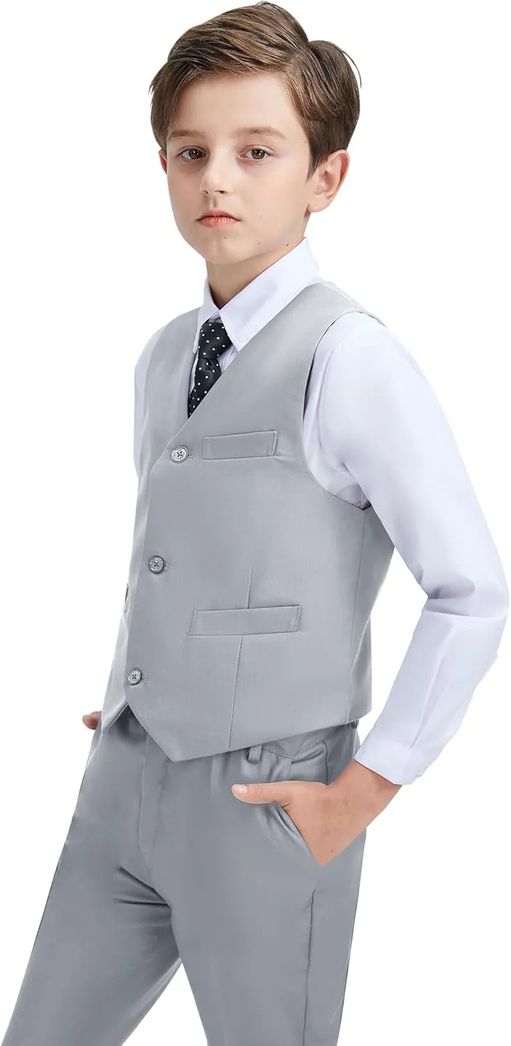 Boys Formal Suit Vest Set Slim Fit Wedding Prom Suit Vest V-Neck Tuxedo Vest Toddler Dressy Vests
