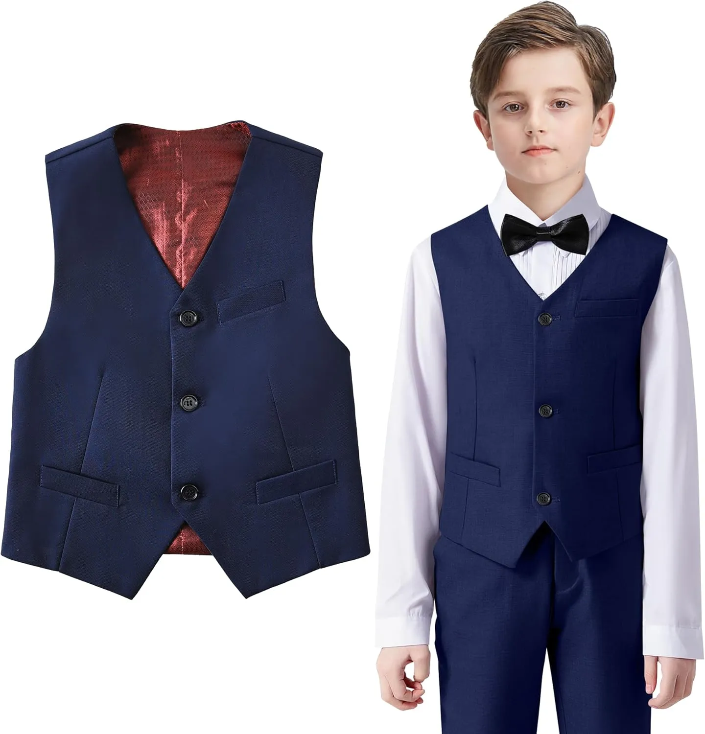 Boys Formal Suit Vest Set Slim Fit Wedding Prom Suit Vest V-Neck Tuxedo Vest Toddler Dressy Vests