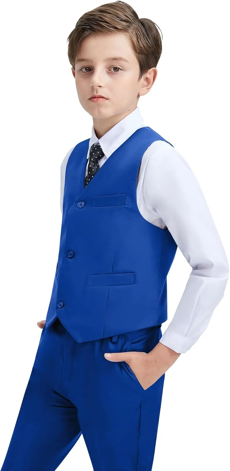 Boys Formal Suit Vest Set Slim Fit Wedding Prom Suit Vest V-Neck Tuxedo Vest Toddler Dressy Vests