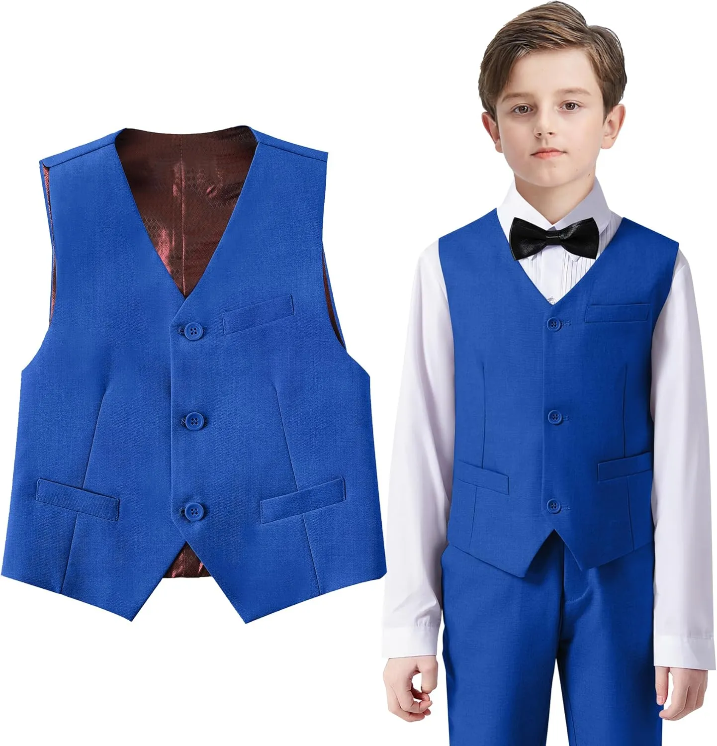 Boys Formal Suit Vest Set Slim Fit Wedding Prom Suit Vest V-Neck Tuxedo Vest Toddler Dressy Vests