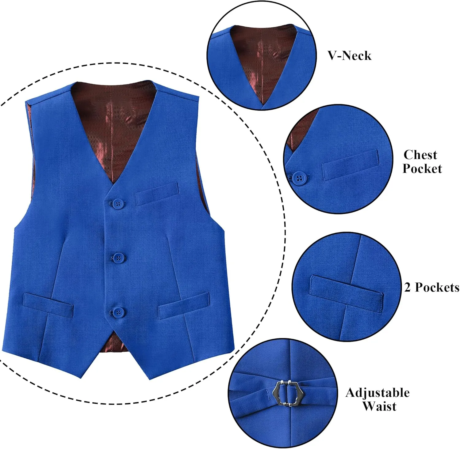 Boys Formal Suit Vest Set Slim Fit Wedding Prom Suit Vest V-Neck Tuxedo Vest Toddler Dressy Vests