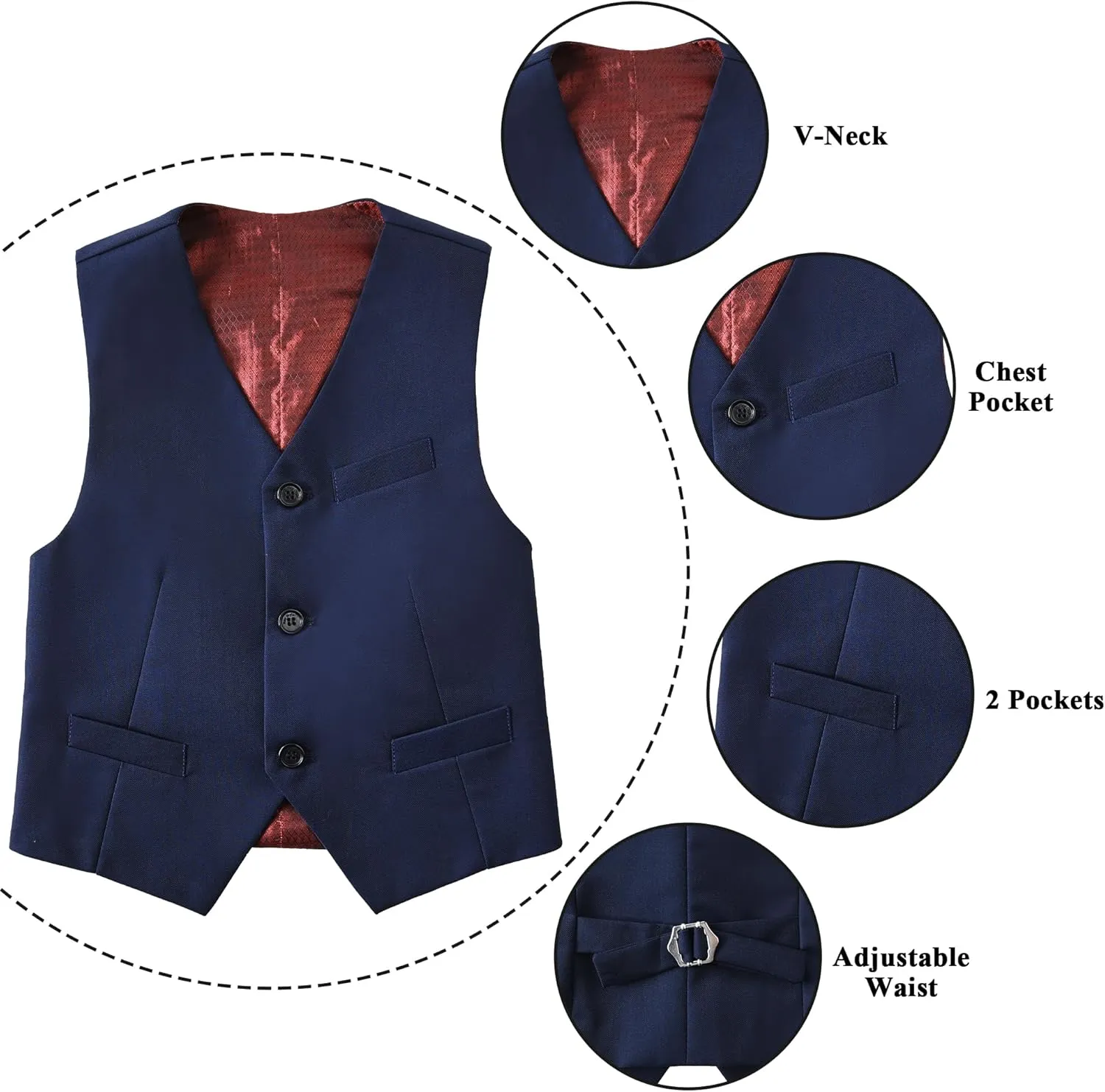 Boys Formal Suit Vest Set Slim Fit Wedding Prom Suit Vest V-Neck Tuxedo Vest Toddler Dressy Vests