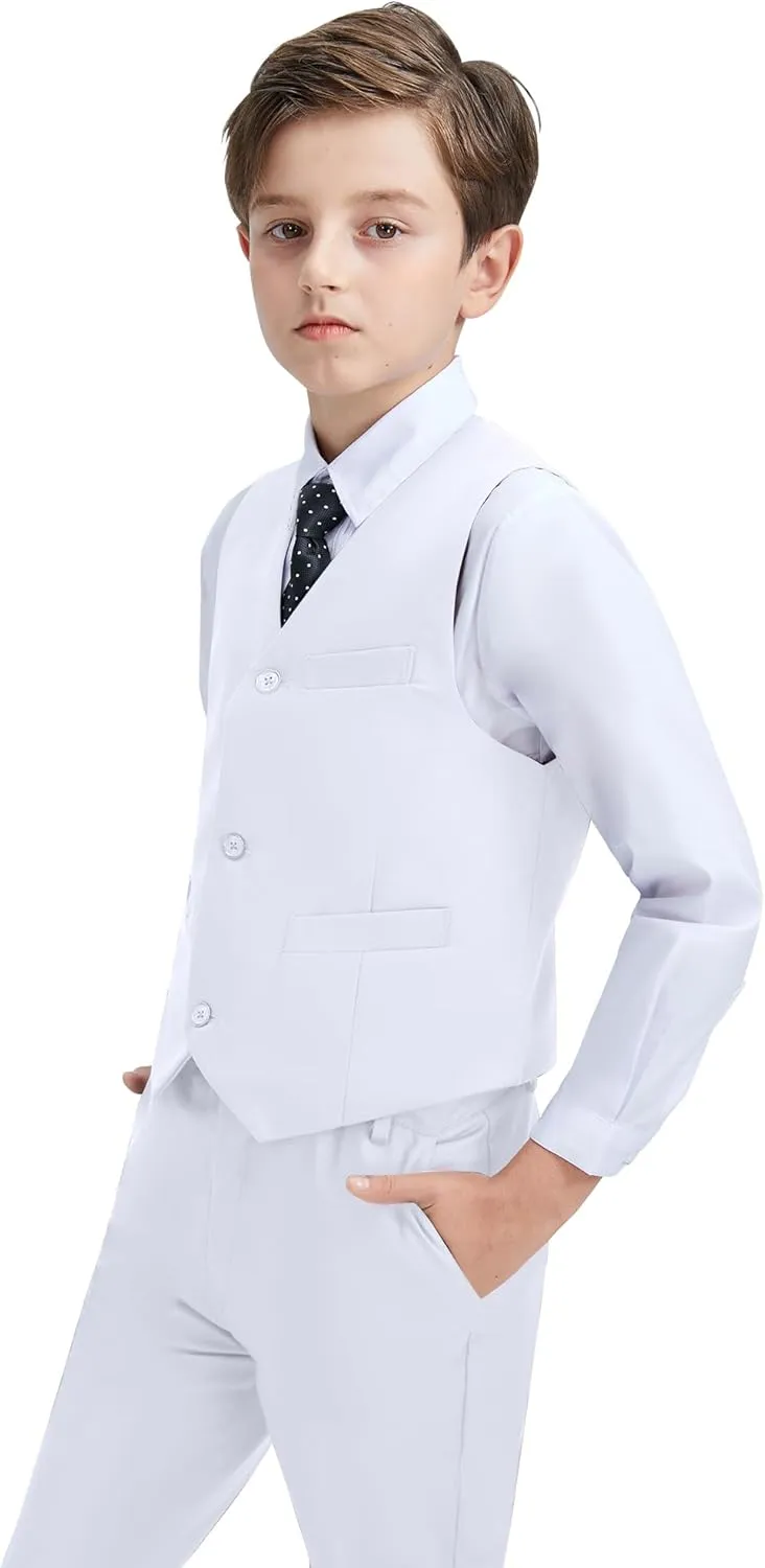 Boys Formal Suit Vest Set Slim Fit Wedding Prom Suit Vest V-Neck Tuxedo Vest Toddler Dressy Vests