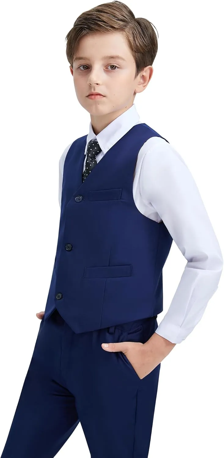 Boys Formal Suit Vest Set Slim Fit Wedding Prom Suit Vest V-Neck Tuxedo Vest Toddler Dressy Vests