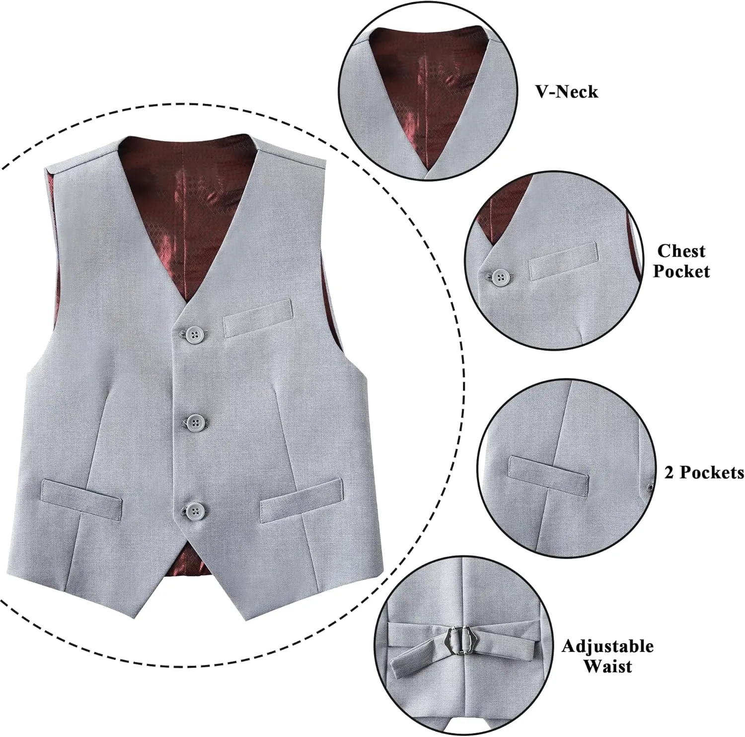 Boys Formal Suit Vest Set Slim Fit Wedding Prom Suit Vest V-Neck Tuxedo Vest Toddler Dressy Vests