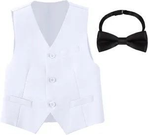 Boys Formal Suit Vest Set Slim Fit Wedding Prom Suit Vest V-Neck Tuxedo Vest Toddler Dressy Vests