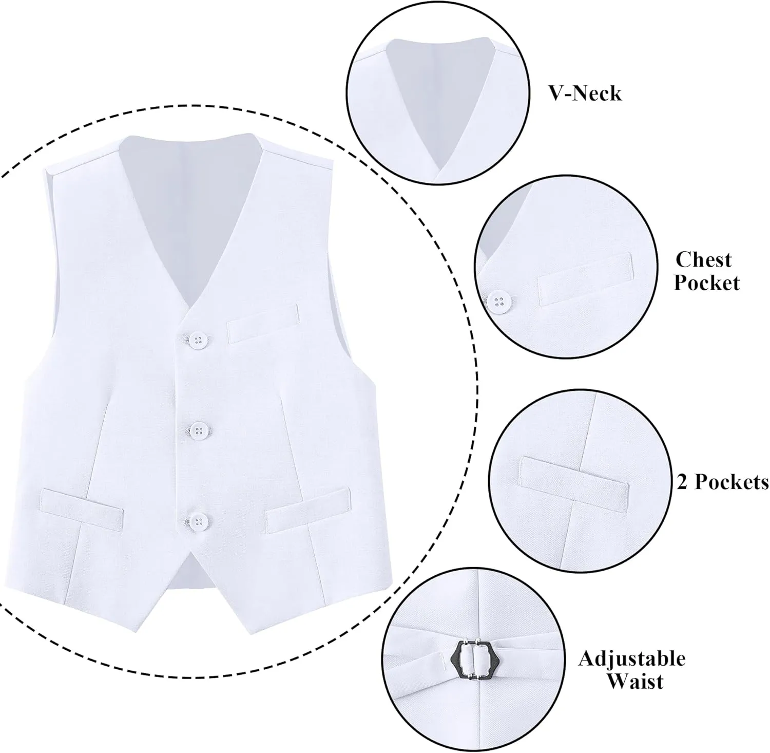 Boys Formal Suit Vest Set Slim Fit Wedding Prom Suit Vest V-Neck Tuxedo Vest Toddler Dressy Vests