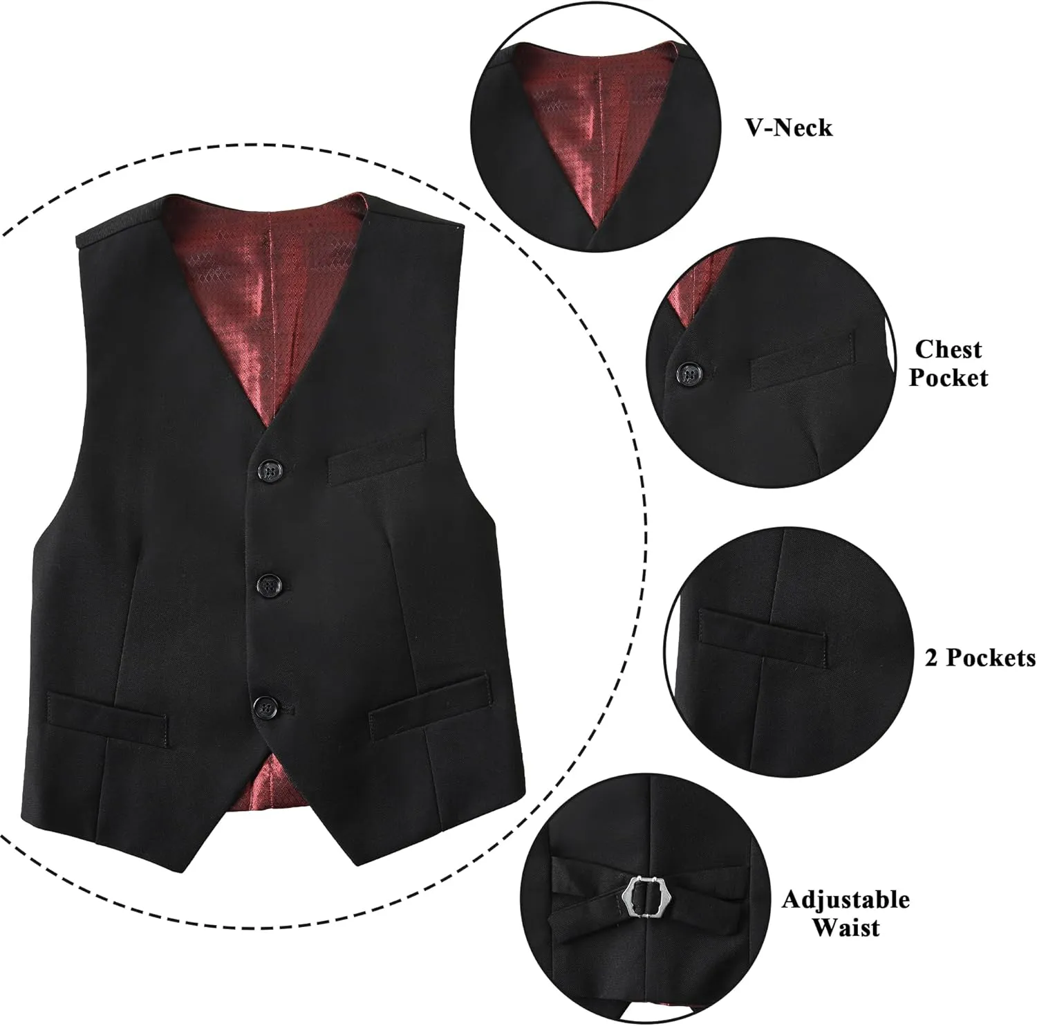 Boys Formal Suit Vest Set Slim Fit Wedding Prom Suit Vest V-Neck Tuxedo Vest Toddler Dressy Vests