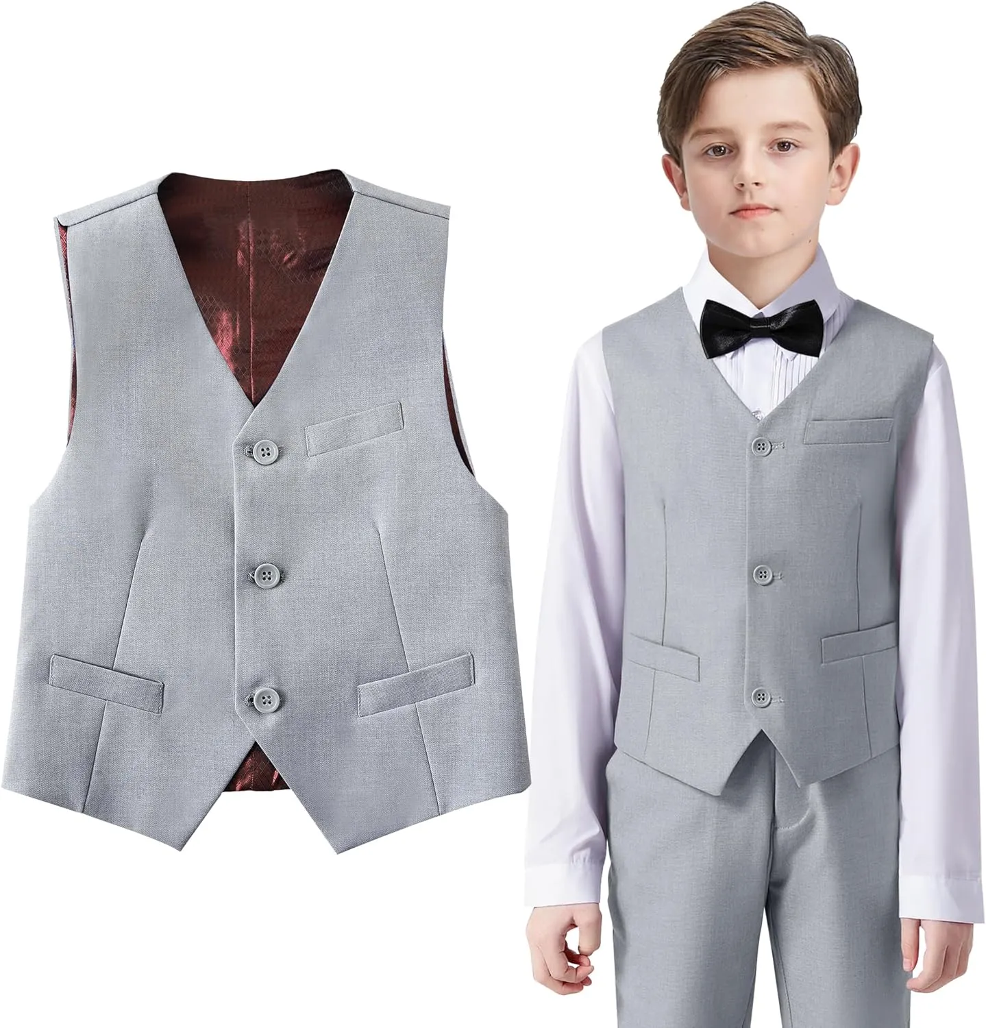 Boys Formal Suit Vest Set Slim Fit Wedding Prom Suit Vest V-Neck Tuxedo Vest Toddler Dressy Vests