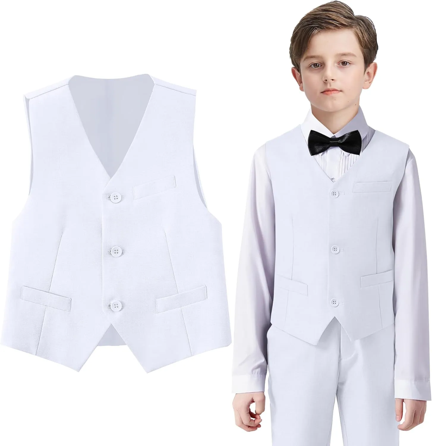 Boys Formal Suit Vest Set Slim Fit Wedding Prom Suit Vest V-Neck Tuxedo Vest Toddler Dressy Vests