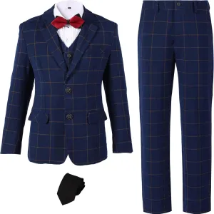 Boy's Suit Kids Plaid Suits for Boy Wedding Outfits Boys Plaid Blazer Vest Pants Ties Formal Suit Set