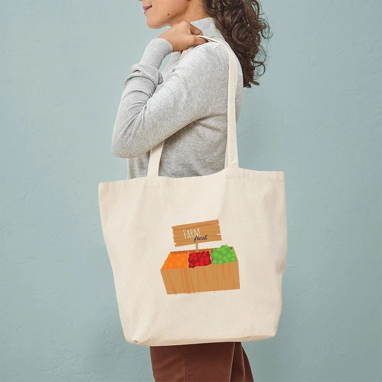 CafePress Farm Fresh Tote Bag Natural Canvas Tote Bag, Reusable Shopping Bag