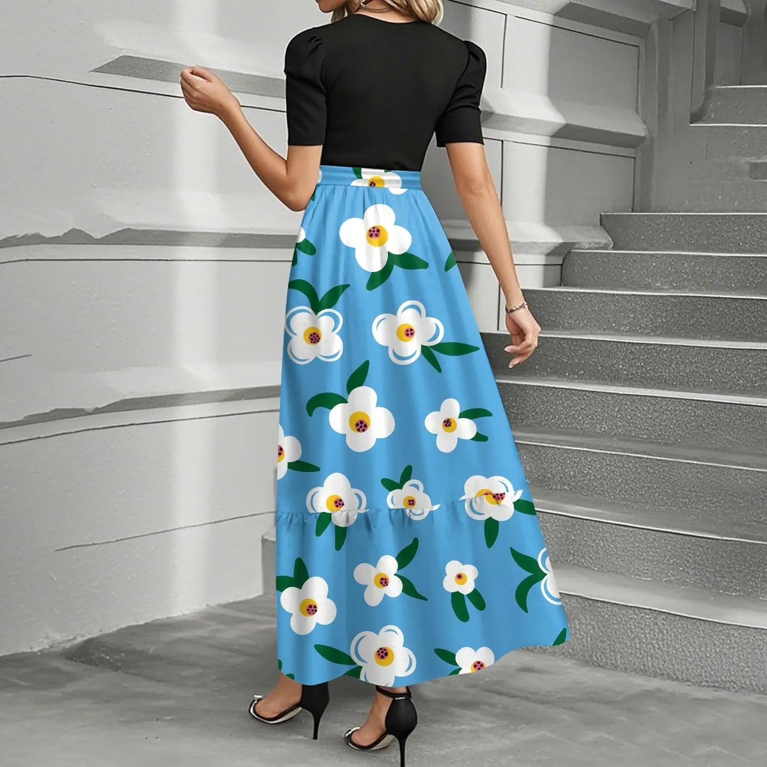 Casual Dresses for Women 2025, Elegant Bow Detail Beach Boho High Waisted Flower Print Womens Sundresses