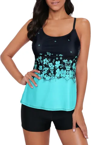 Century Star Tankini Swimsuits for Women 2025 Tummy Control Bathing Suit Two Piece Tankini Tops with Shorts Swimwear