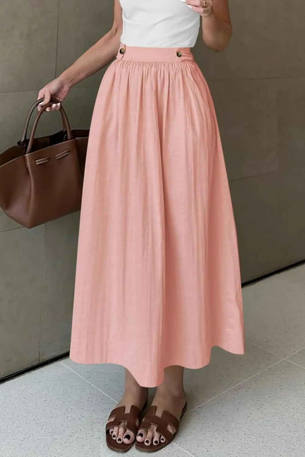 CFLONGE Women's 2025 Bohemian Long Skirts Flowy High Waist A Line Maxi Skirts for Women Summer Pleated Midi Skirt with Pocket