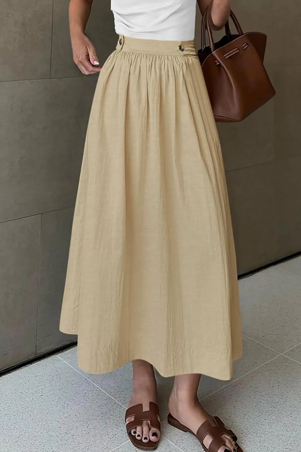 CFLONGE Women's 2025 Bohemian Long Skirts Flowy High Waist A Line Maxi Skirts for Women Summer Pleated Midi Skirt with Pocket