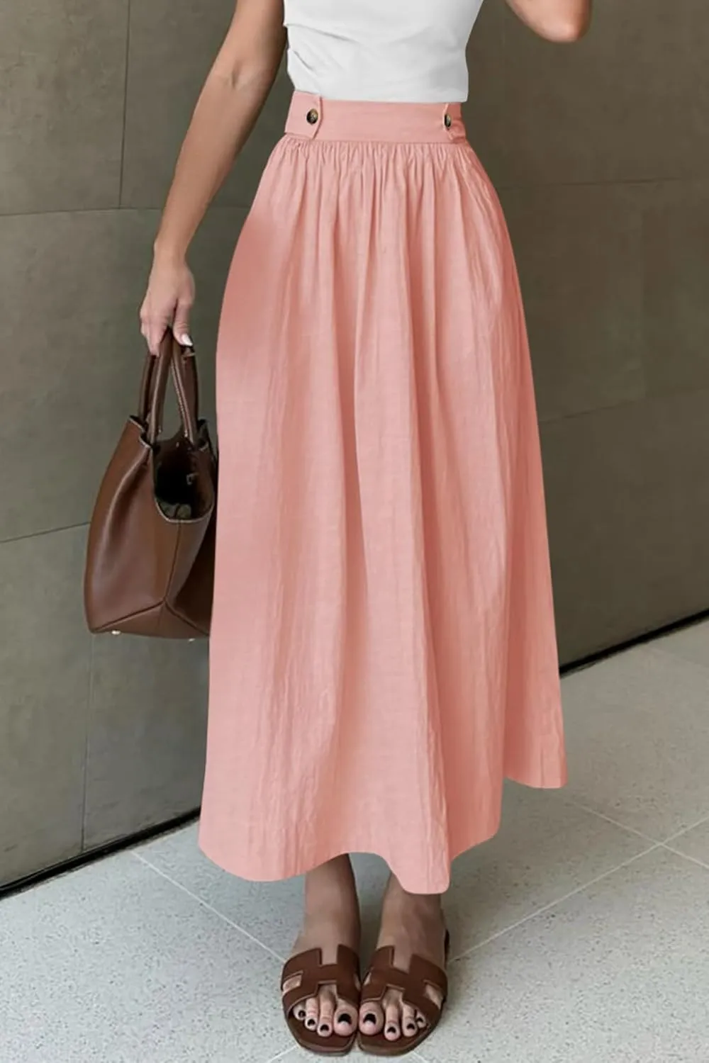 CFLONGE Women's 2025 Bohemian Long Skirts Flowy High Waist A Line Maxi Skirts for Women Summer Pleated Midi Skirt with Pocket