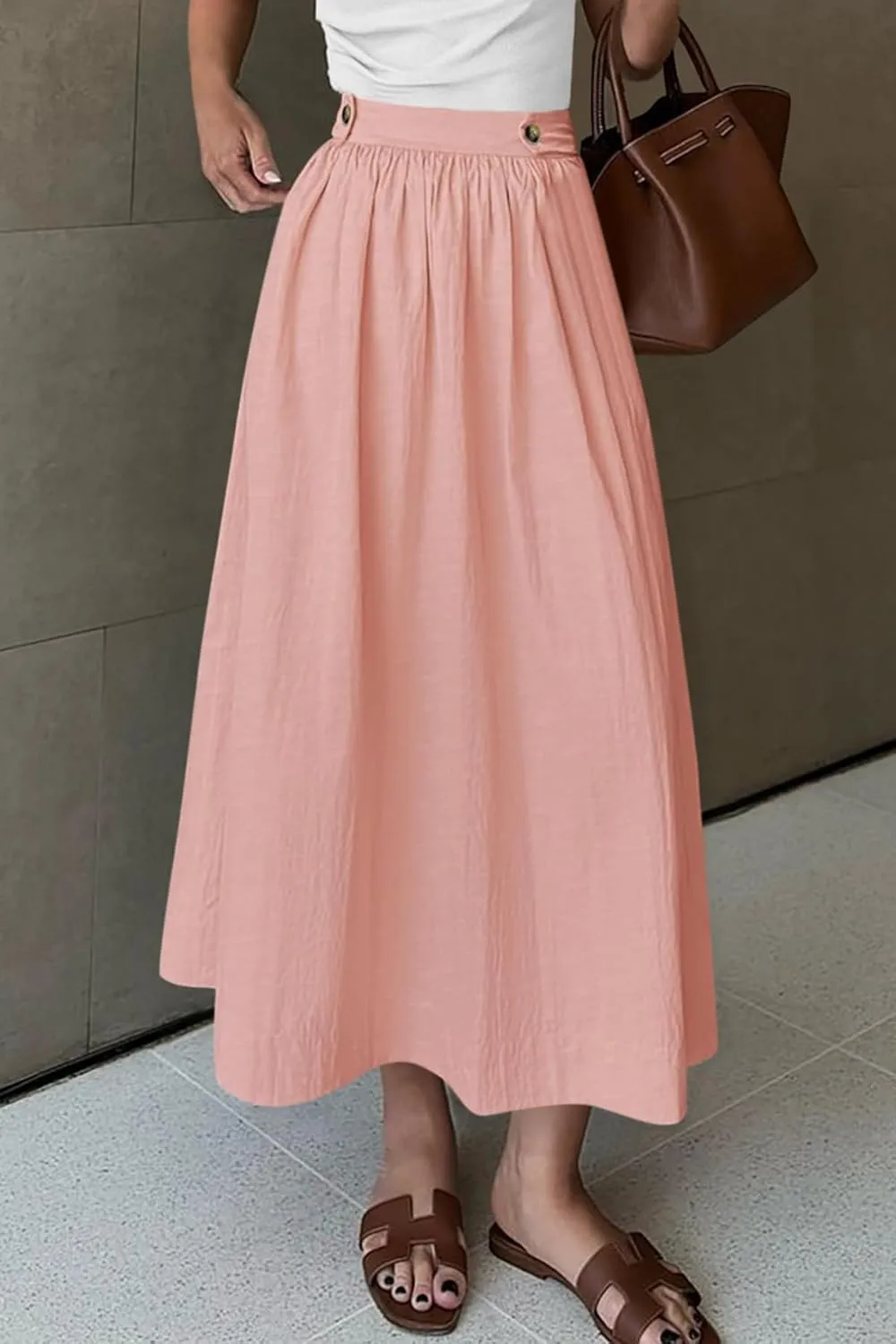 CFLONGE Women's 2025 Bohemian Long Skirts Flowy High Waist A Line Maxi Skirts for Women Summer Pleated Midi Skirt with Pocket