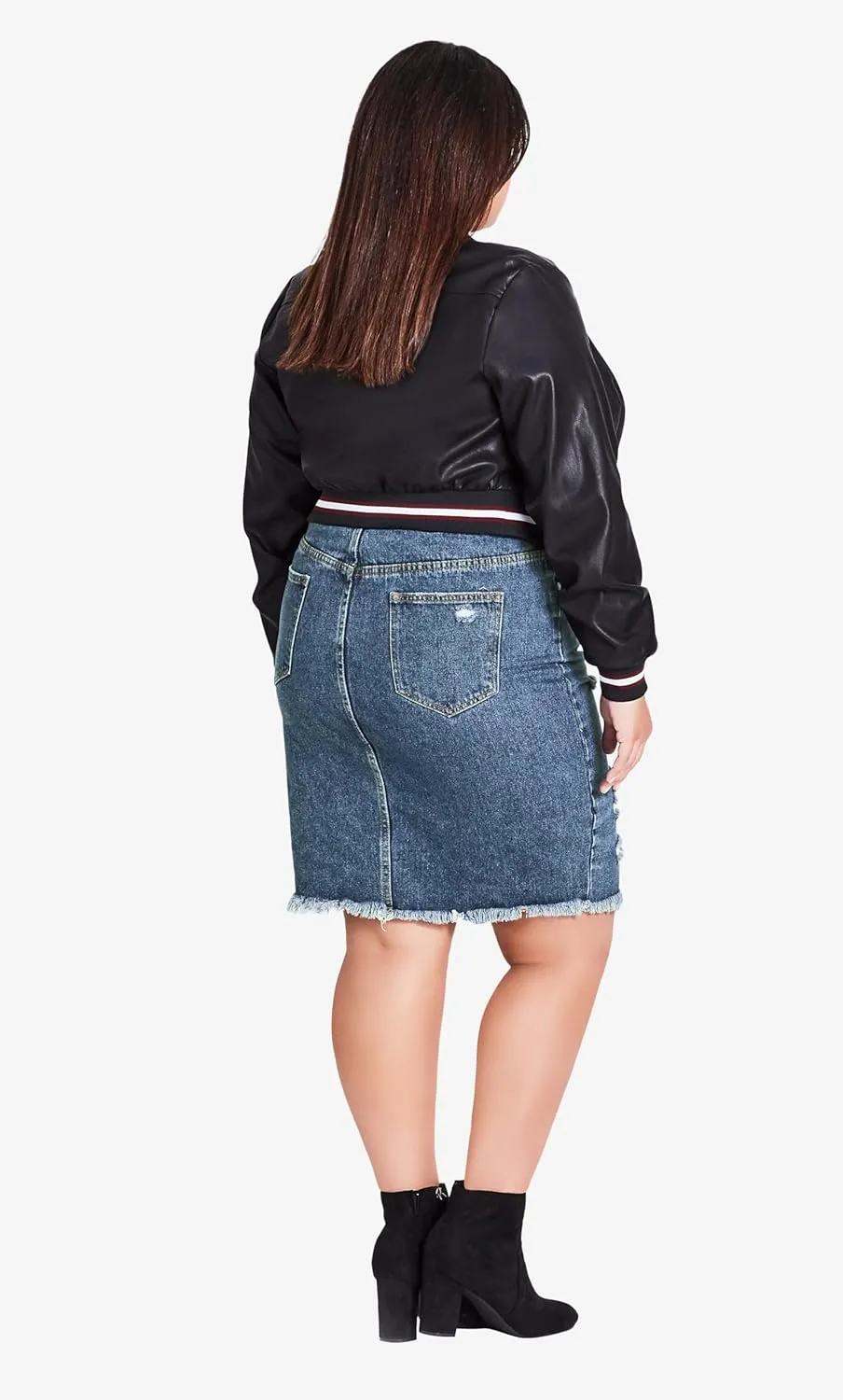 City Chic Women's Pencil Distress Detailed Denim Skirt