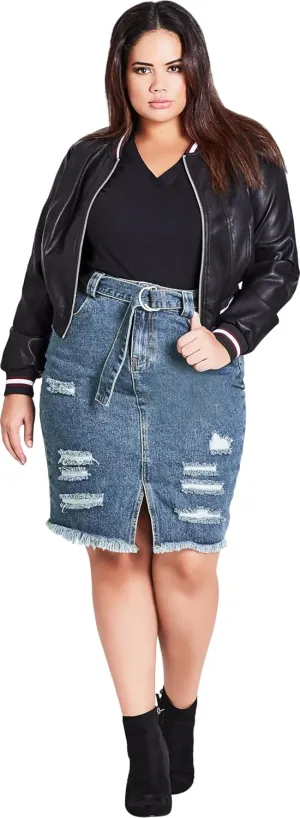 City Chic Women's Pencil Distress Detailed Denim Skirt