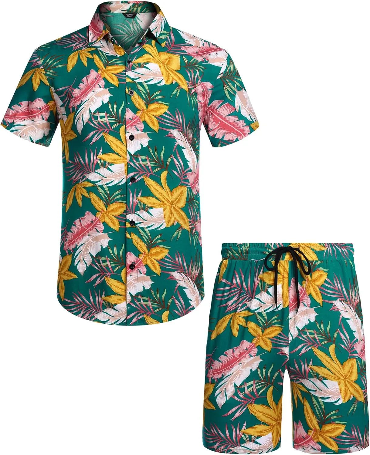 COOFANDY Men's Hawaiian Matching Set Summer Beach 2 Piece Outfits Flower Button Down Shirts and Shorts Vacation Outfits