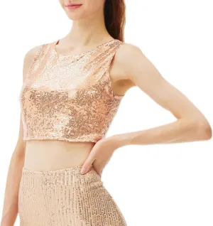 Coucoland Cropped Tank Top for Women - Womens Summer Sparkle Sequin Glitter Slimming Tops Camisole Trendy
