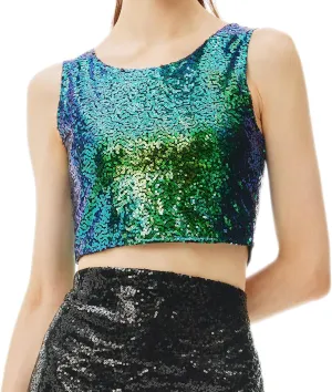 Coucoland Cropped Tank Top for Women - Womens Summer Sparkle Sequin Glitter Slimming Tops Camisole Trendy