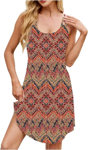 Coverup Summer Dresses for Women Casual Floral Print Sleevelesse Sundresses Loose Ruffle Beach Tank Dress
