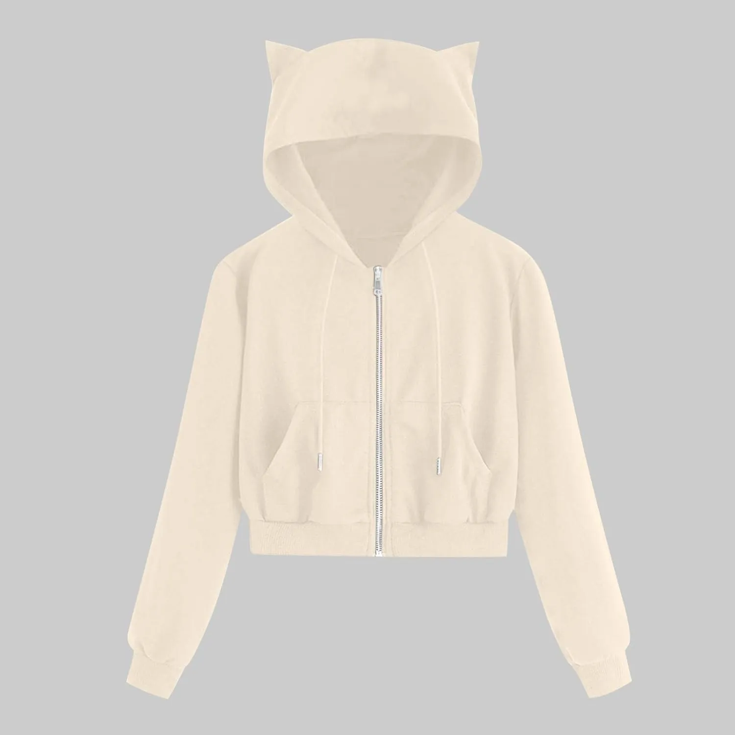 Cropped Zip Up Hoodies for Women Cute Cat Ear Hoodies Long Sleeve Sweatshirts Y2k Cat Hoodie for Women Clothes 2024
