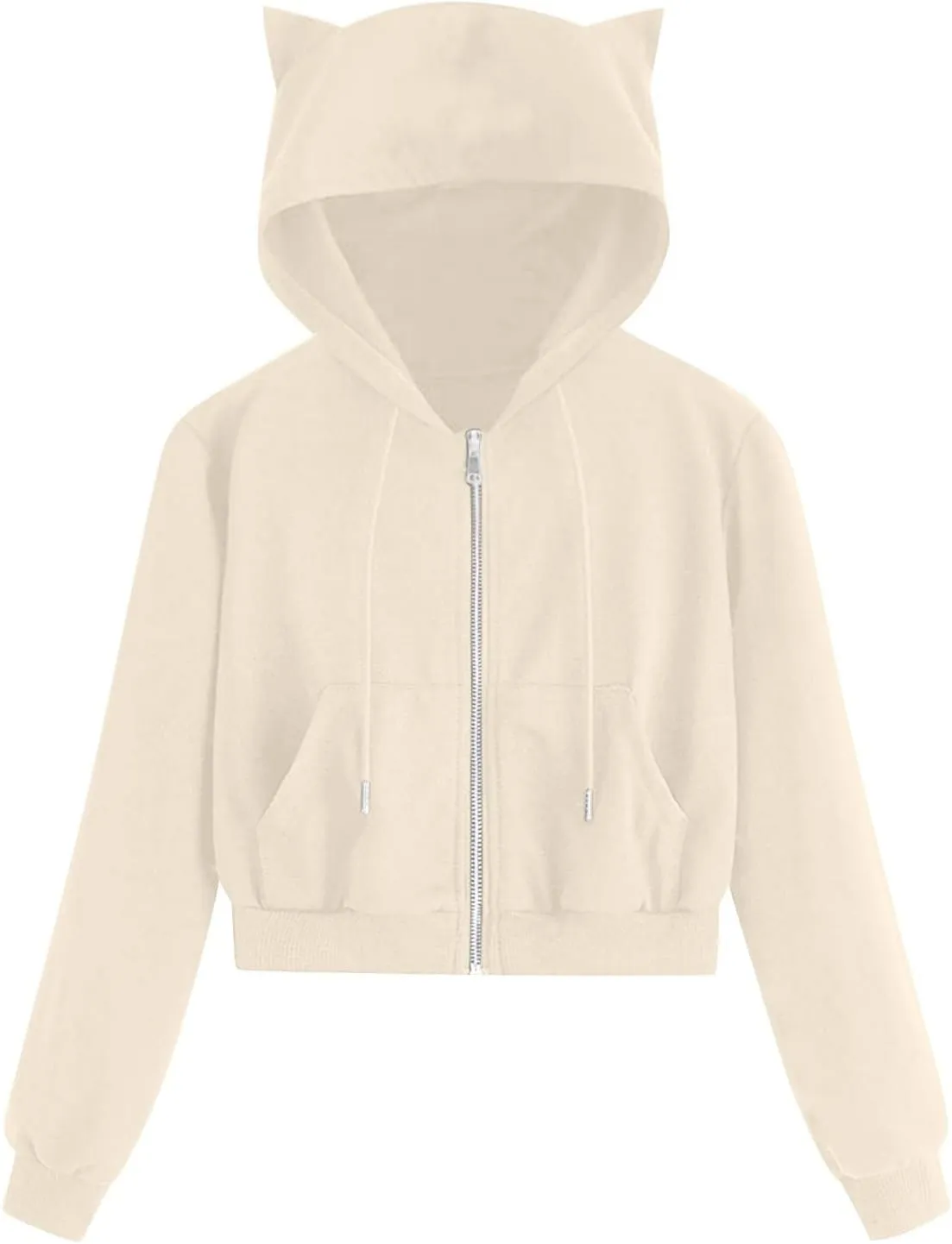 Cropped Zip Up Hoodies for Women Cute Cat Ear Hoodies Long Sleeve Sweatshirts Y2k Cat Hoodie for Women Clothes 2024