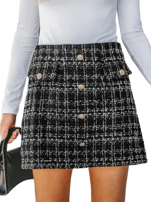 CUPSHE Women Skirts Tweed High Waist Mini Skirt Short Skirts