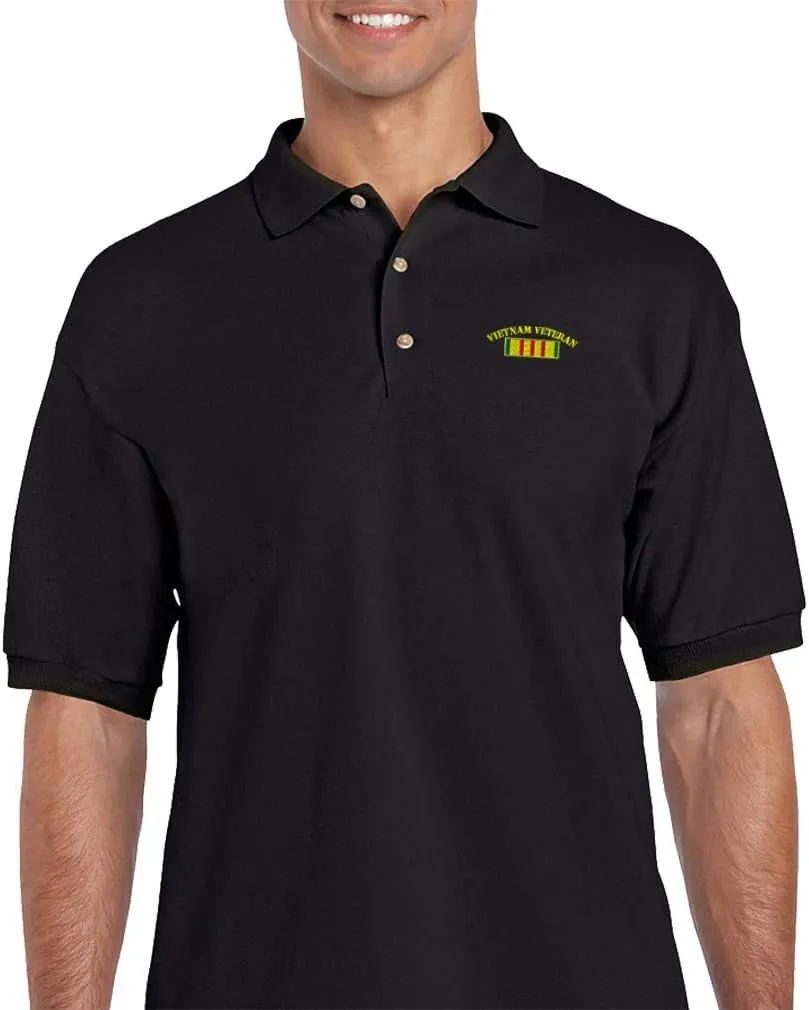 Custom Polo Shirts for Men Vietnam Veteran Flag Military Embroidery Cotton