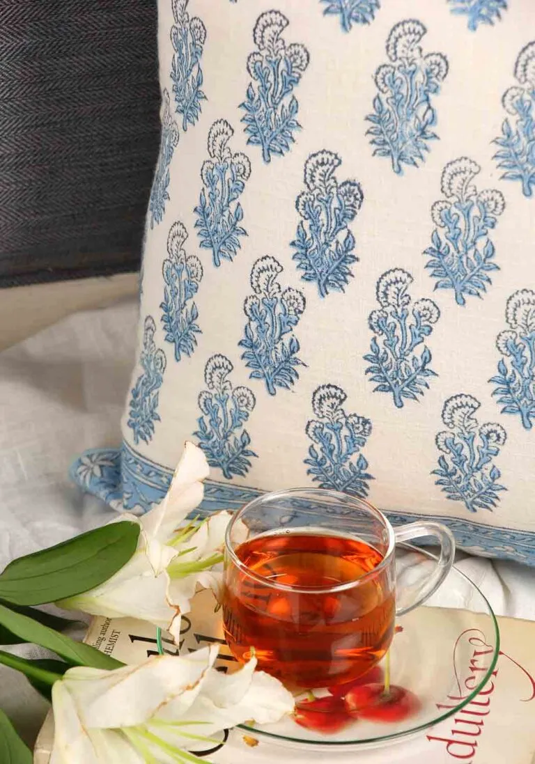 Cyan Melody Hand Block Print Cotton Cushion Cover