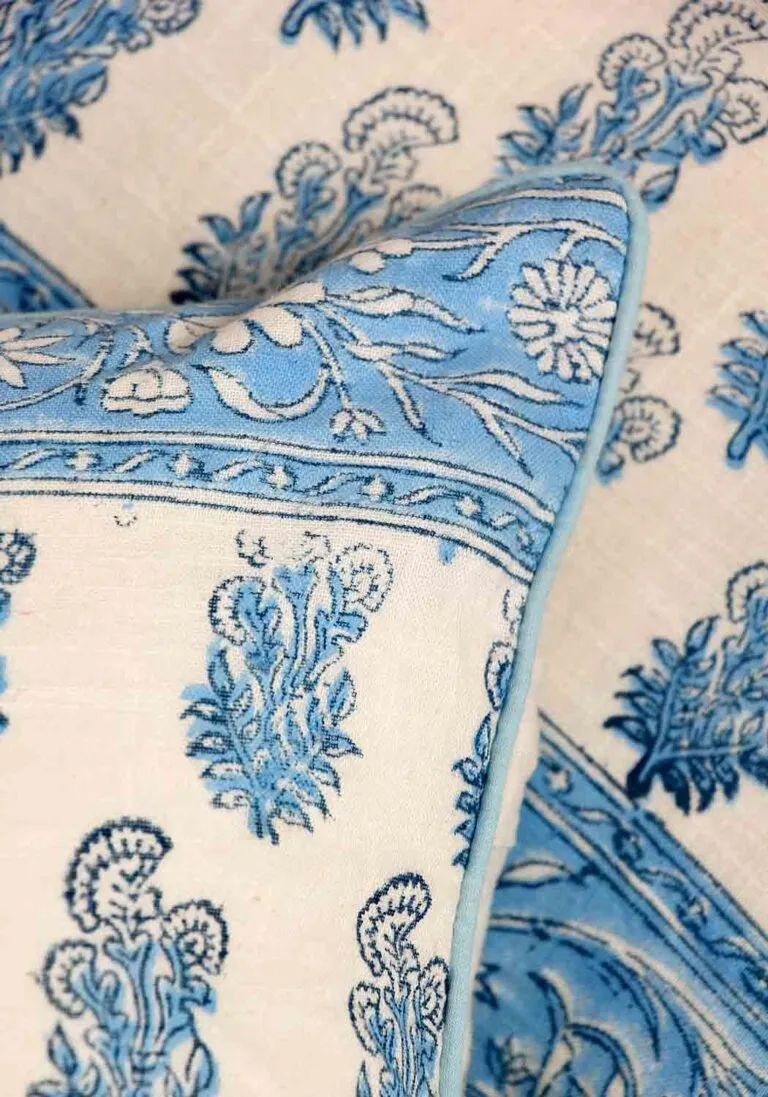 Cyan Melody Hand Block Print Cotton Cushion Cover