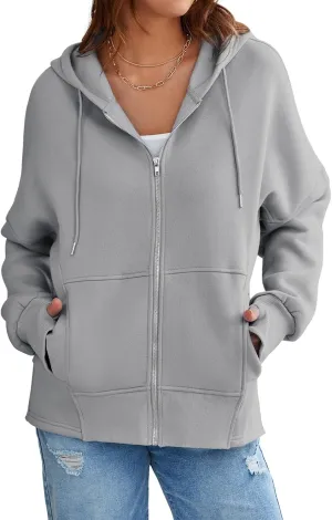 Dokotoo Womens Casual Drawstring Zip Up Thick Hoodies Long Sleeve Fleece Sweatshirts Solid Jacket Coat with Pockets